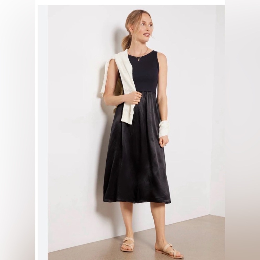 Michael Stars Bridgette Mixed Media Black Tank Midi Dress, Medium